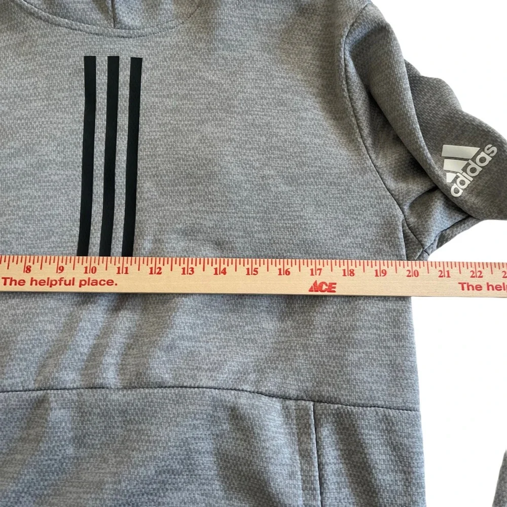 Adidas Hoodie Mens Medium Grey Excellent ClimaWarm 3-Stripe Athletic Pullover
